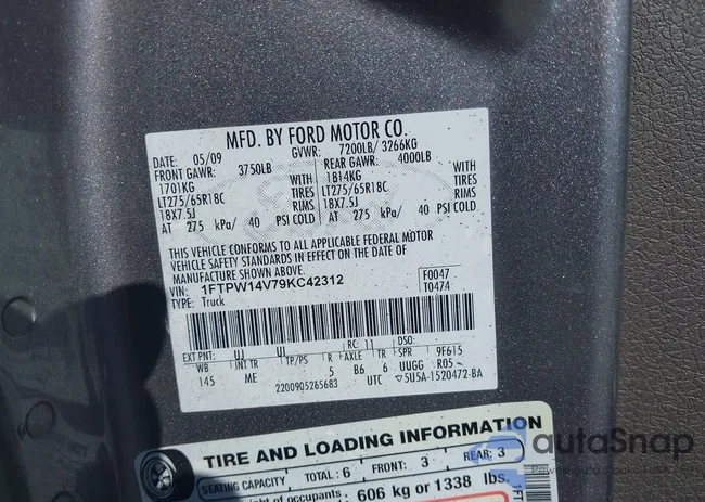 1FTPW14V79KC42312: 43448364