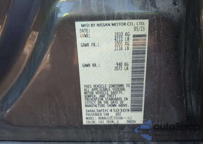 1N4AL3AP1FC450309: 43449900