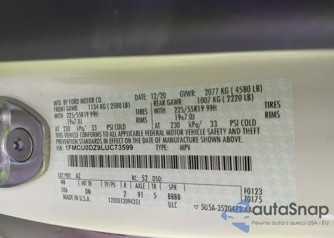 1FMCU0DZ9LUC73599: 43449966