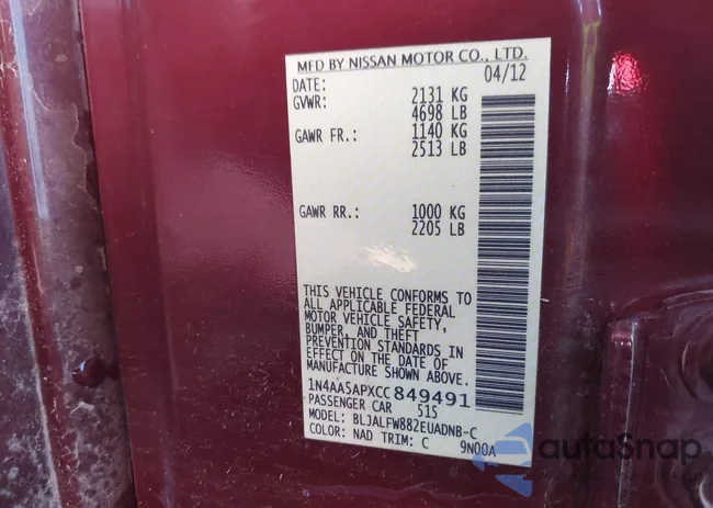 1N4AA5APXCC849491: 43449320