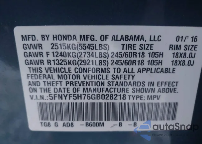 5FNYF5H76GB028218: 43450649