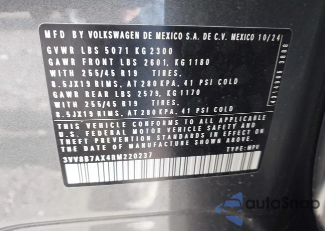 3VV8B7AX4RM220237: 43450675