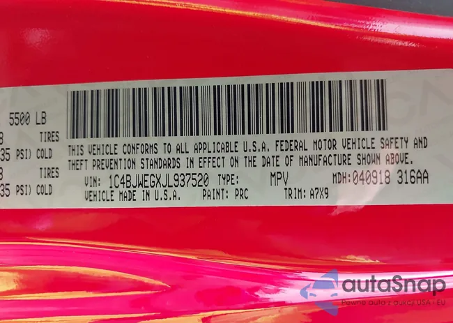 1C4BJWEGXJL937520: 43450969