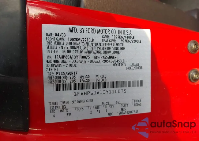 1FAHP60A13Y110075: 43450174