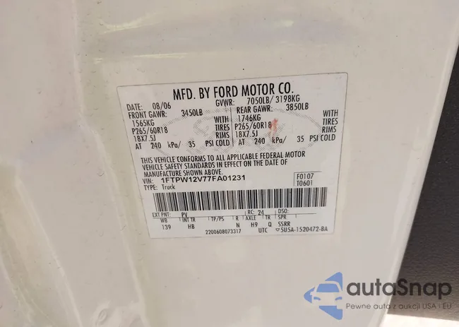 1FTPW12V77FA01231: 43450198