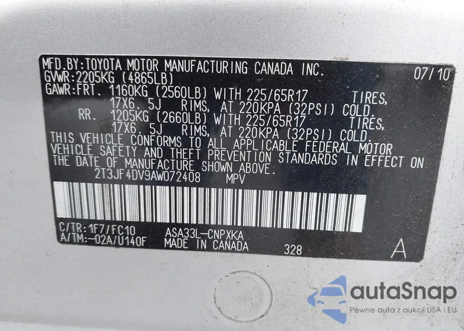 2T3JF4DV9AW072408: 43450267