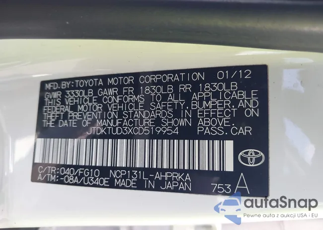 JTDKTUD3XCD519954: 43451649