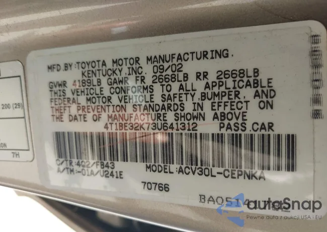 4T1BE32K73U641312: 43451675