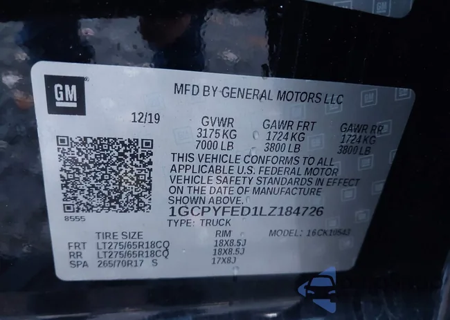 1GCPYFED1LZ184726: 43451694