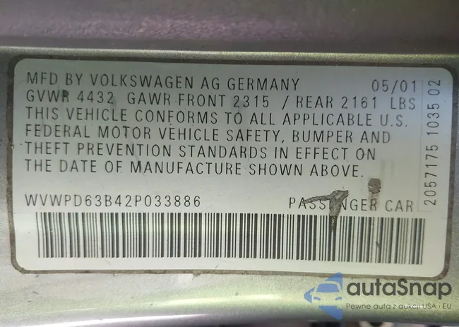 WVWPD63B42P033886: 43451893