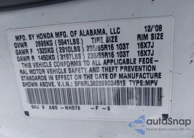 5FNRL38259B034519: 43452049