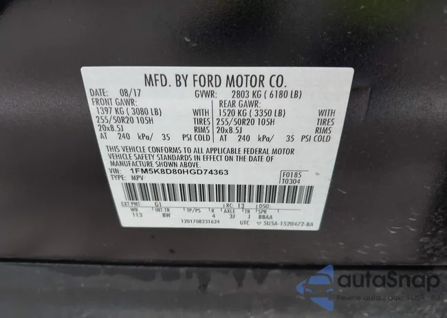 1FM5K8D80HGD74363: 43452059