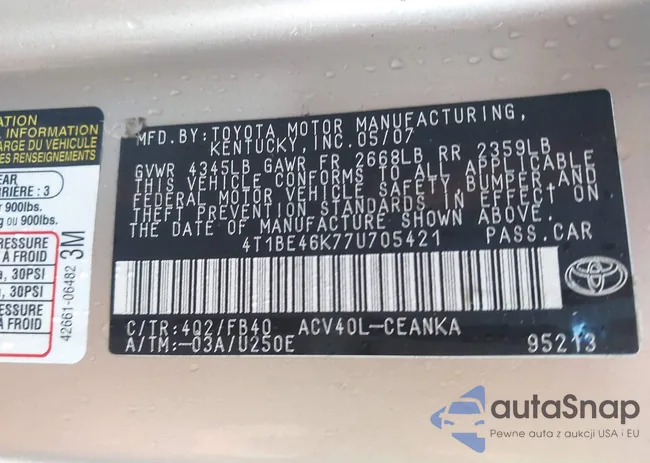 4T1BE46K77U705421: 43451166