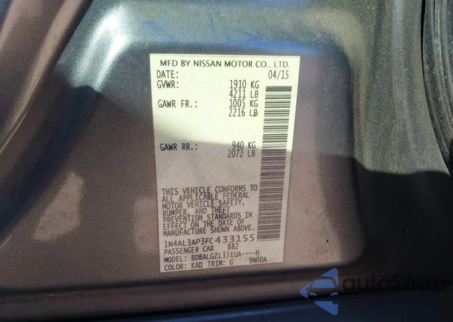 1N4AL3AP3FC433155: 43451407