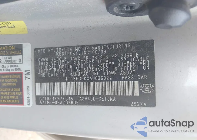 4T1BF3EKXAU036822: 43452558