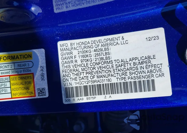 1HGCY2F59RA031180: 43452588