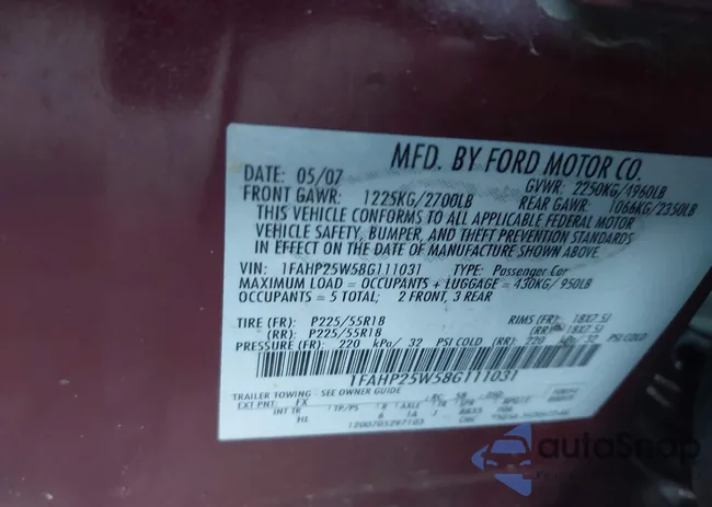 1FAHP25W58G111031: 43452687