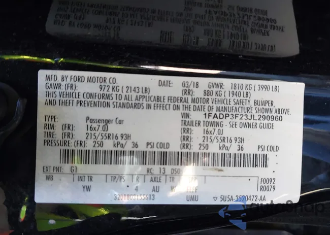 1FADP3F23JL290960: 43452870