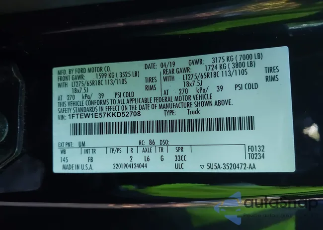 1FTEW1E57KKD52708: 43452945