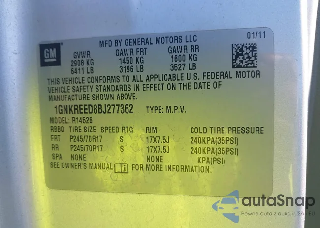 1GNKREED8BJ277362: 43453000