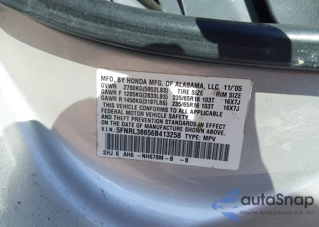 5FNRL38656B413258: 43453047