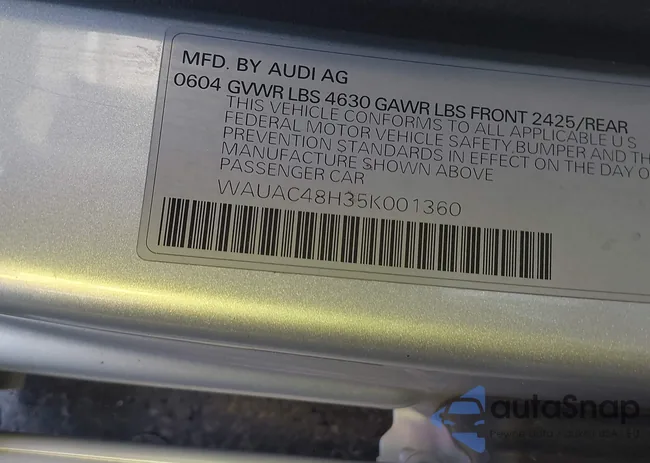 WAUAC48H35K001360: 43452189