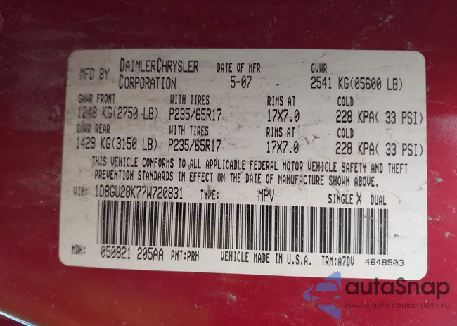 1D8GU28K77W720831: 43452320