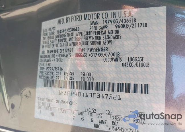 1FAFP40413F317521: 43452480