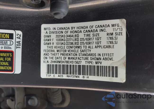 2HKRM3H78EH515627: 43453962