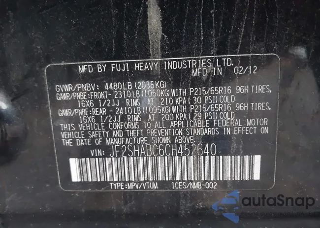 JF2SHABC6CH452640: 43454116