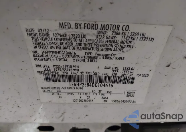 1FAHP2E84DG104616: 43454127