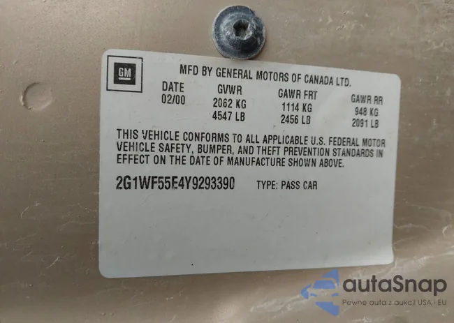 2G1WF55E4Y9293390: 43453213