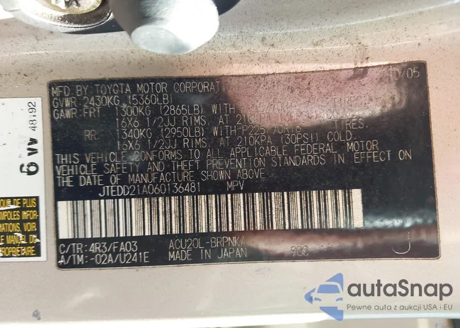 JTEDD21A060136481: 43453405