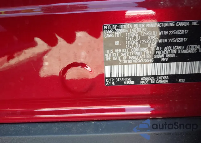 2T3H1RFV6SW378846: 43453406