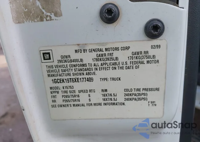 1GCEK19T6XE177409: 43454625