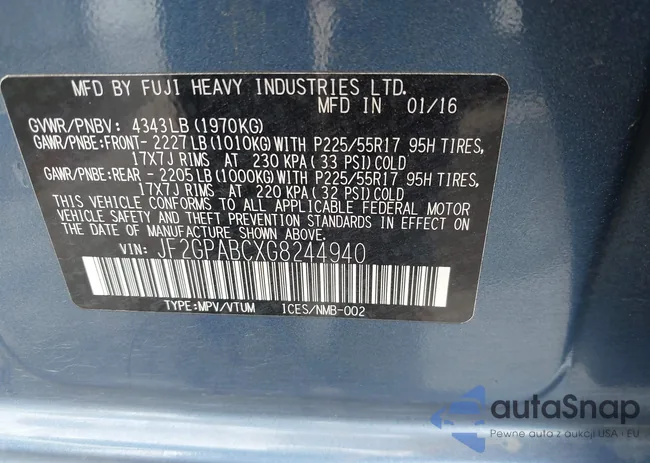 JF2GPABCXG8244940: 43454633