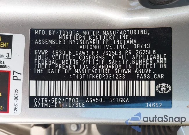 4T4BF1FK6DR334233: 43454719