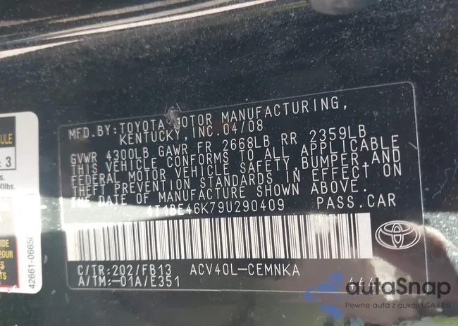 4T1BE46K79U290409: 43454859