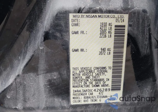 1N4AL3AP2EC426289: 43455095