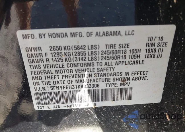 5FNYF6H31KB033306: 43454242