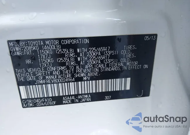 JTMRFREV8DD024964: 43454295