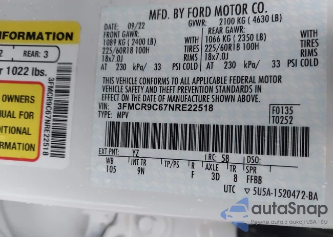 3FMCR9C67NRE22518: 43454299