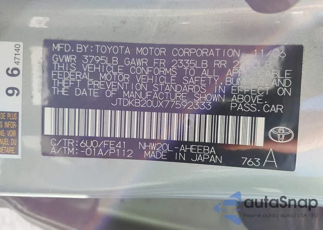 JTDKB20UX77592333: 43454321