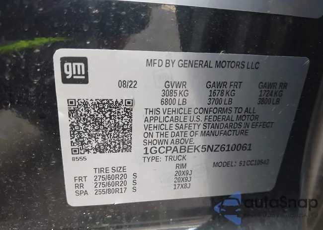 1GCPABEK5NZ610061: 43454386