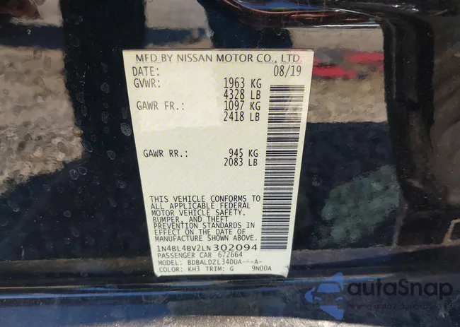 1N4BL4BV2LN302094: 43454393