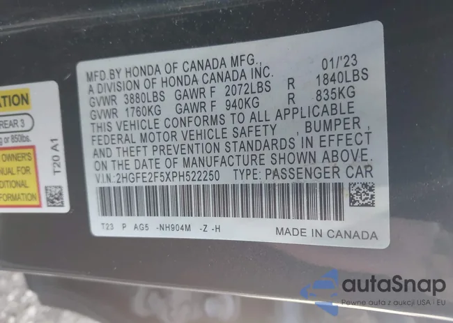 2HGFE2F5XPH522250: 43454446