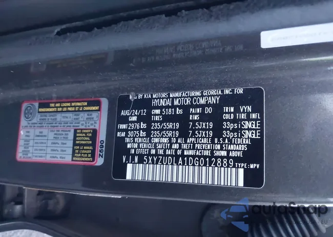 5XYZUDLA1DG012889: 43454462