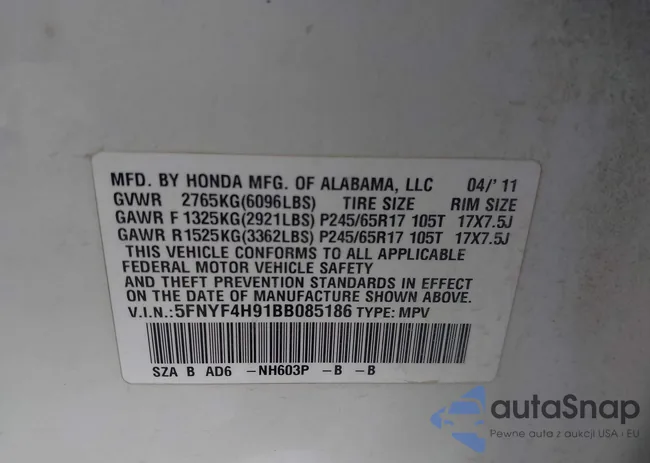 5FNYF4H91BB085186: 43455549