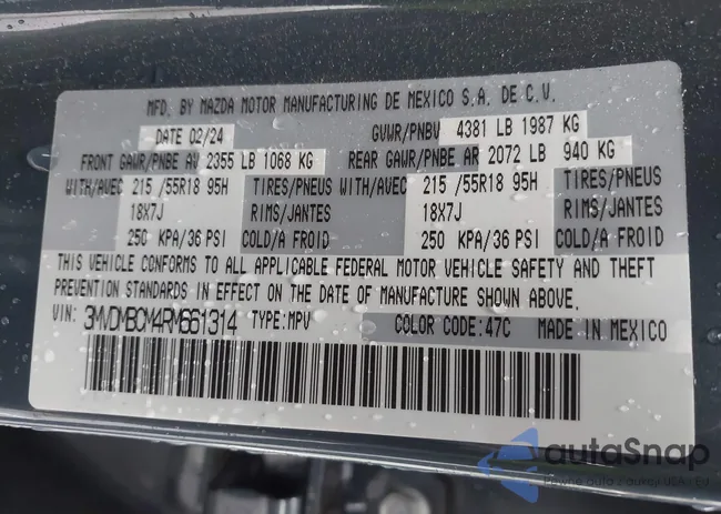 3MVDMBCM4RM661314: 43455553