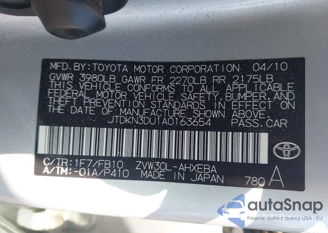 JTDKN3DU1A0163654: 43455569